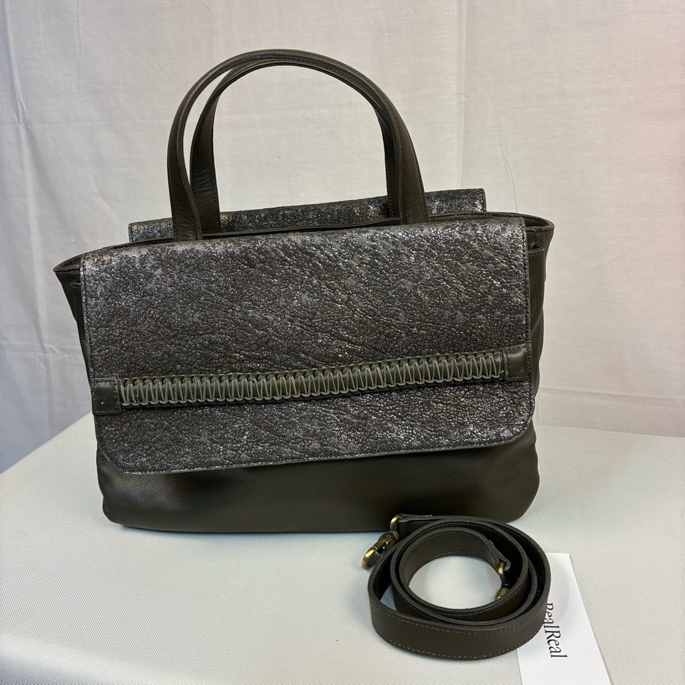 Nada Sawaya Foglia Leather Olive Leaf Satchel